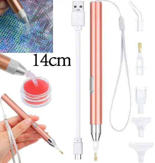 Diamond painting - Svítící LED aplikační pero s USB kabelem - zlaté
