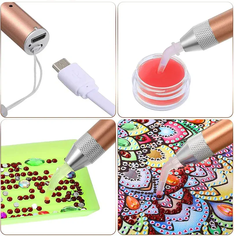 Diamond painting - Svítící LED aplikační pero s USB kabelem - zlaté