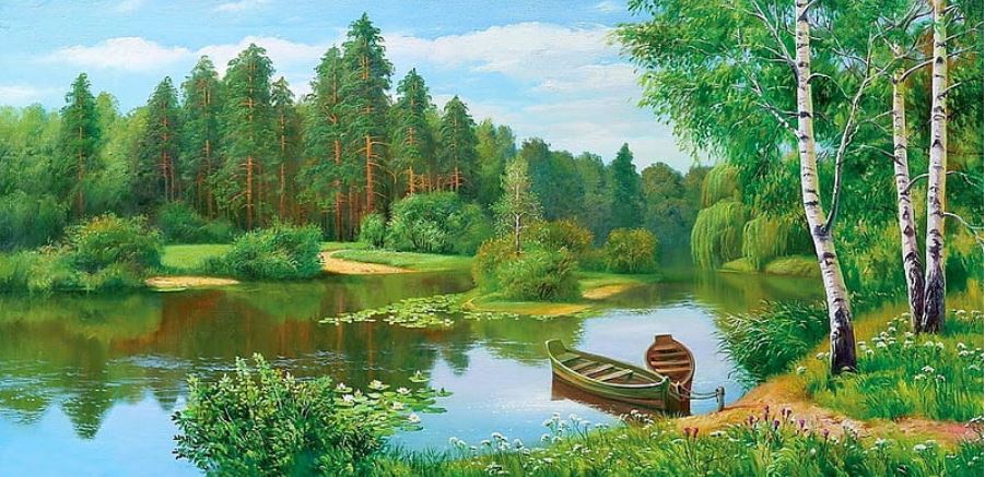Diamantové malování - Letní krajina u řeky (100x50)