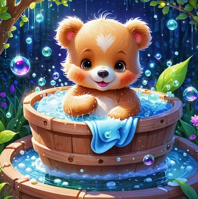 Diamantové malování - Medvídek v lázni