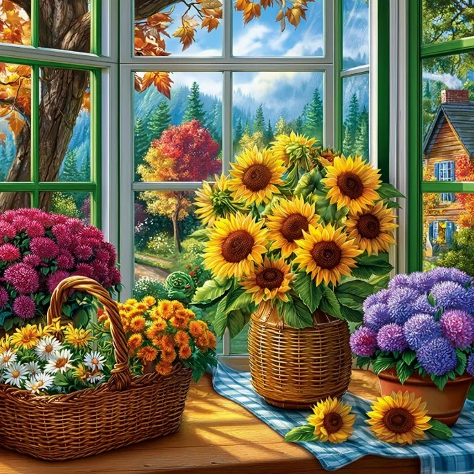 Diamantové malování - Květinový výklenek (50 x 50)