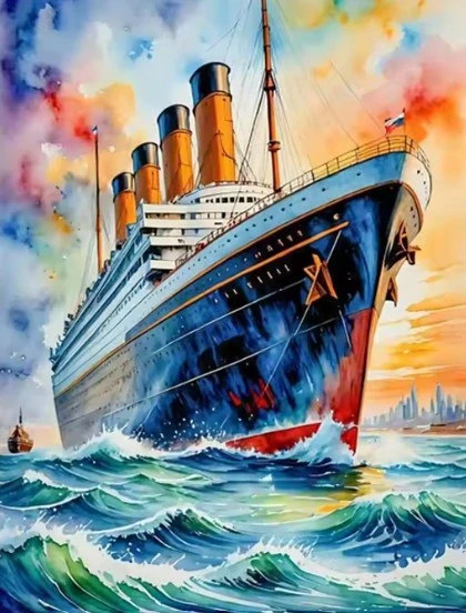 Diamantové malování/Homfun - Titanic + perleťové kamínky