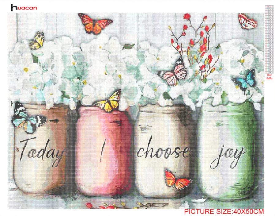 Diamantové malování/Huacan - Květiny a motýlci ve sklenkách