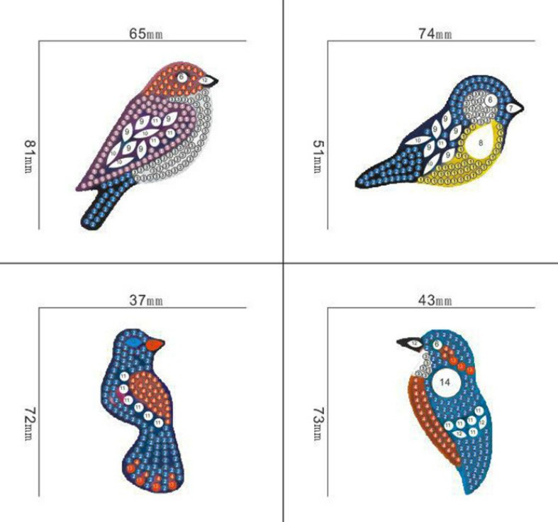 Diamantové malování - Přívěsek - SET 4ks - Ptáčci
