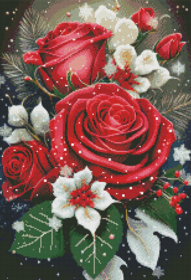 Diamantové malování - Růžičky v zimě (50x70)