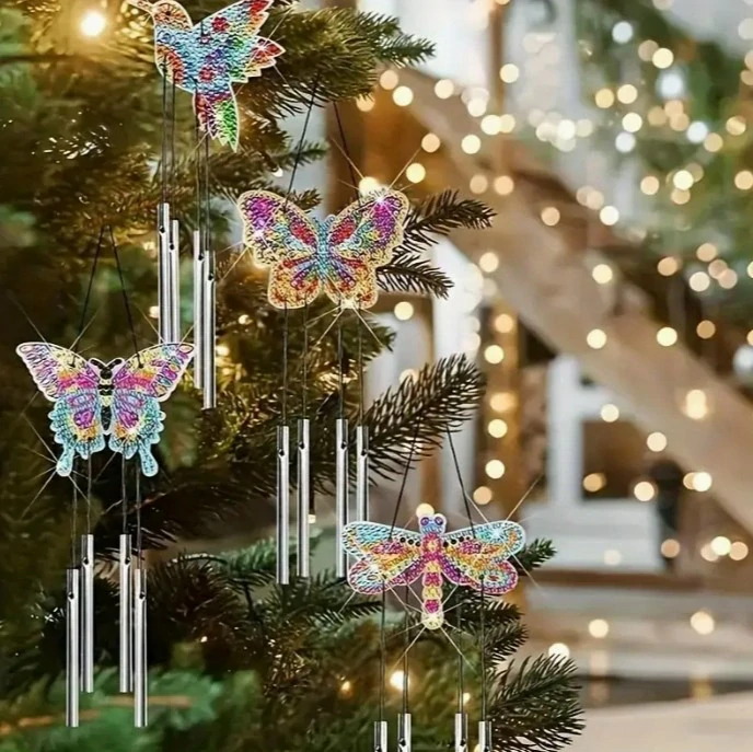 Diamantové malování - Větrná zvonkohra - SET 4ks - Motýlci