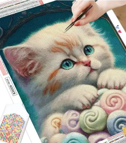 Diamantové malování/Huacan - Bílé koťátko
