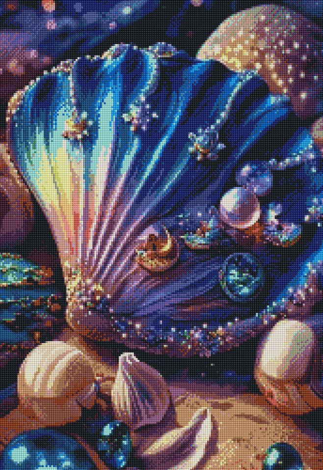 Diamantové malování - Třpytivá mušle (50x70) + třpytivé kamínky