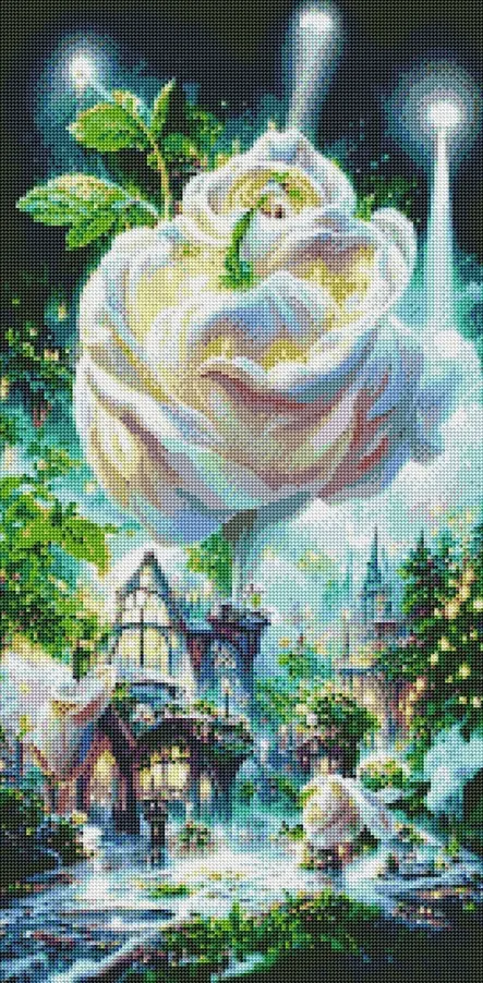 Diamantové malování - Bílá fantasy růže (85 x 45) + třpytivé kamínky