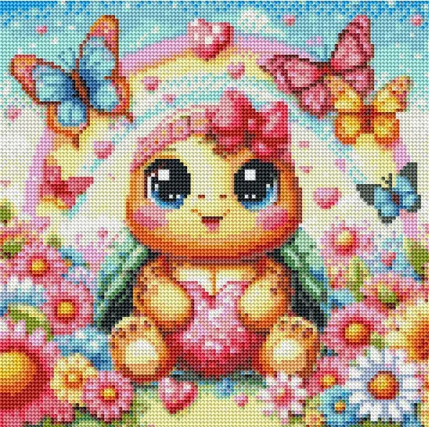 Diamond painting - Želvička v barevné zahrádce