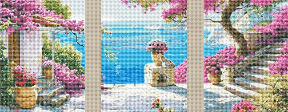Diamantové malování - Přímořské letovisko + třpytivé kamínky (3x 30x40)