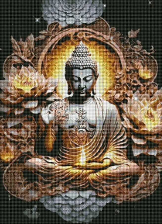 Diamantové malování - Budha + perleťové kamínky (60x80)