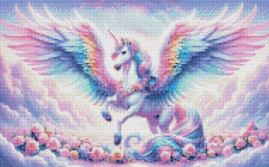 Diamantové malování - Barevný jednorožec + třpytivé kamínky (40x60)