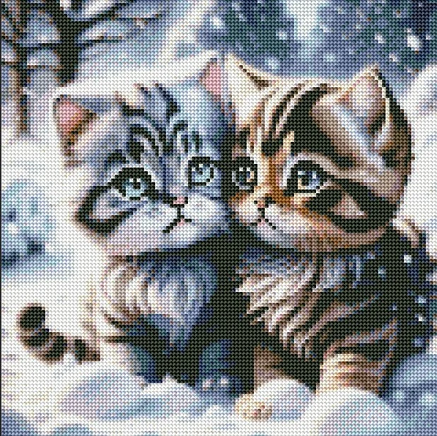 Diamantové malování - Kočičky ve sněhu (40x40)