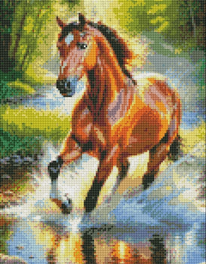 Diamantové malování - Kůň v řece (40x50)
