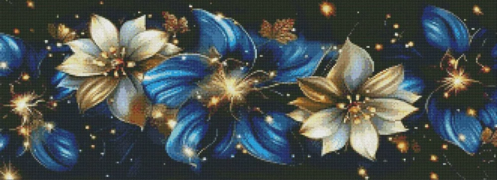 Diamantové malování - Modro-zlaté květy  (100x40)