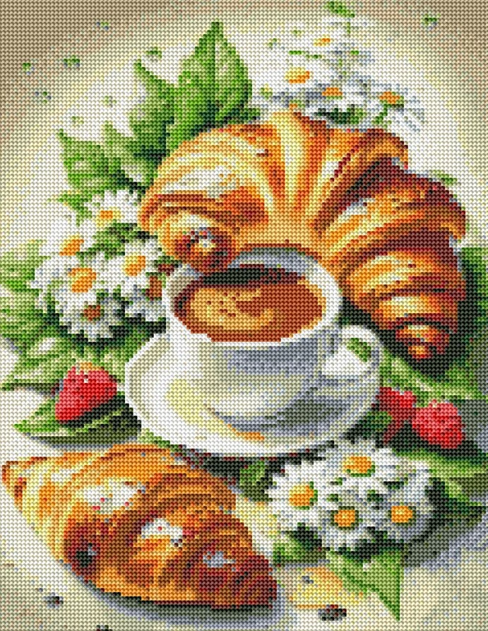Diamantové malování - Snídaně a kvítka (40x50) + perleťové kamínky