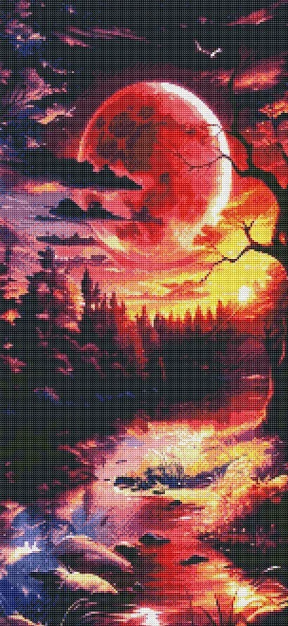 Diamantové malování - Západ slunce nad řekou (100x50)