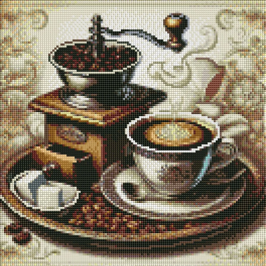 Diamantové malování - Čerstvá káva a mlýnek (40x40)