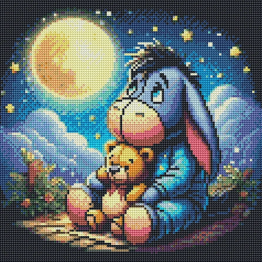Diamantové malování - Oslík a měsíc (40x40)
