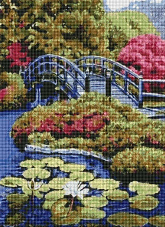 Diamantové malování - Leknín a mostík (60x80)