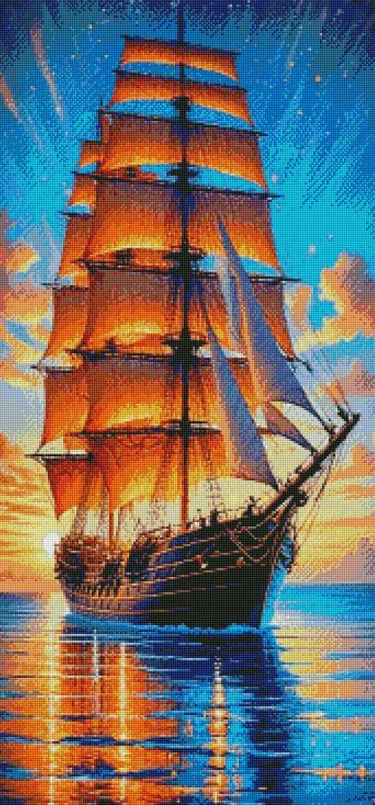 Diamantové malování - Plachetnice + perleťové kamínky (100x50)