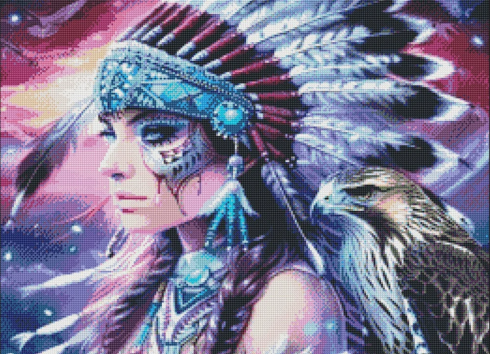 Diamantové malování - Apačka a orel + perleťové kamínky (60x80)