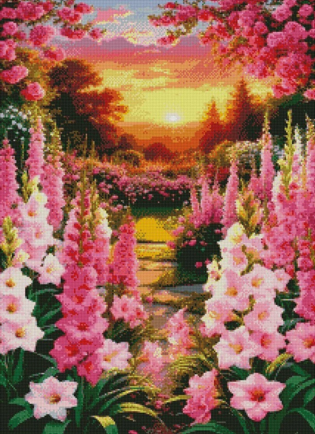 Diamantové malování - Růžové květy při západu (60x80)