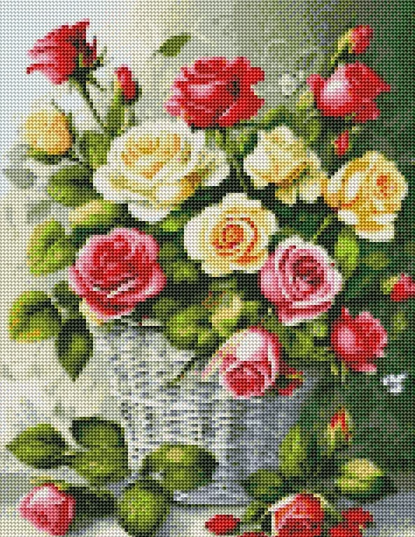 Diamantové malování - Růžičky v košíku