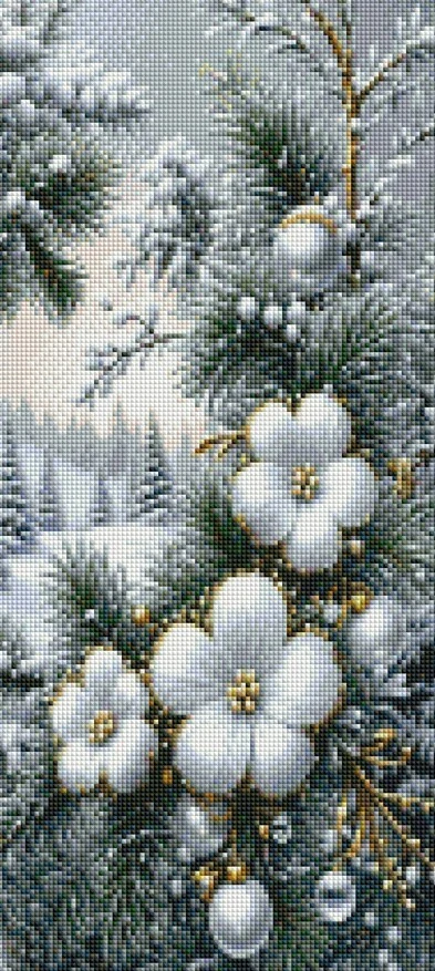 Diamantové malování - Bílé vánoční květy (30x60) + třpytivé kamínky