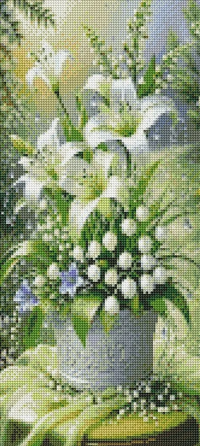 Diamantové malování - Lilia a konvalinky (30x60) + třpytivé kamínky