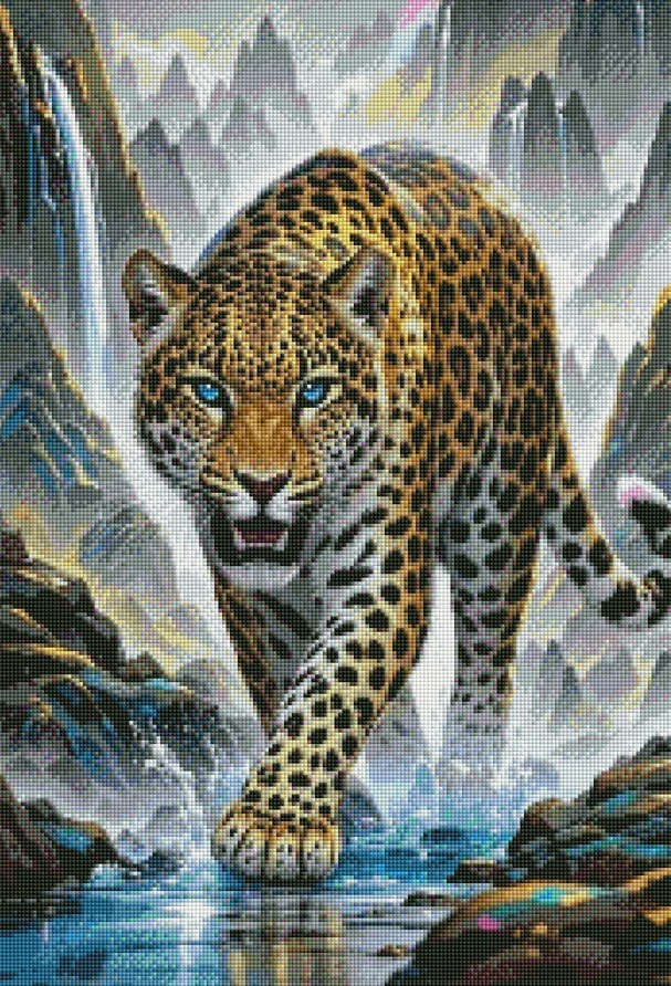 Diamantové malování - Gepard v horách + třpytivé kamínky (50x70)
