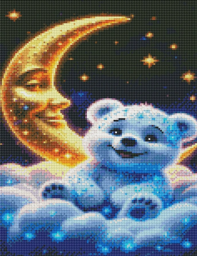 Diamantové malování - Noční méďa + třpytivé kamínky