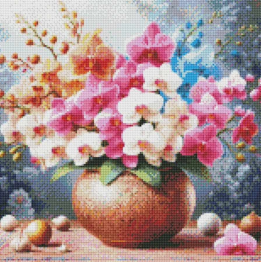 Diamantové malování - Kytice orchideí + perleťové kamínky (50 x 50)