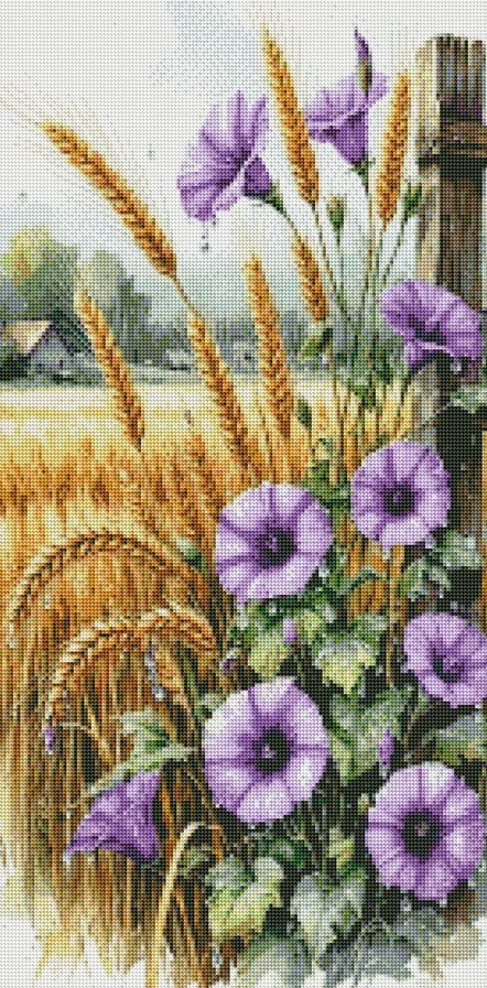 Diamantové malování - Fialové květy u pole (85 x 45)