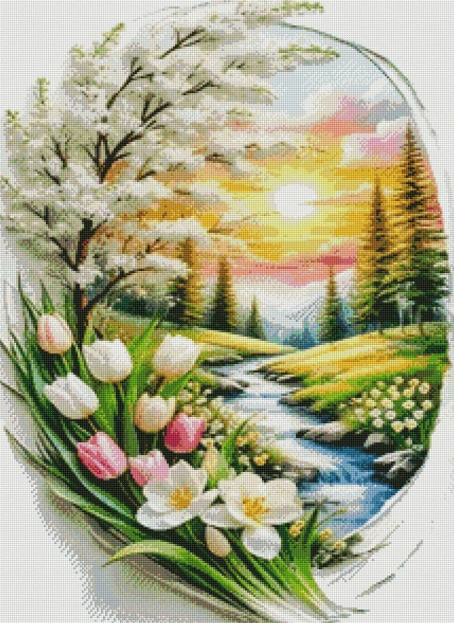 Diamantové malování - Potůček v údolí (60x80)
