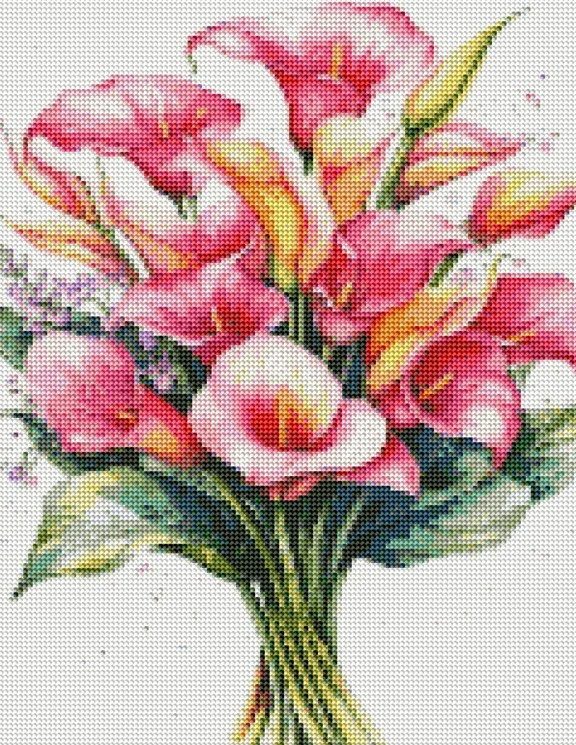 Diamantové malování - Kytice kala + perleťové kamínky (40x50)