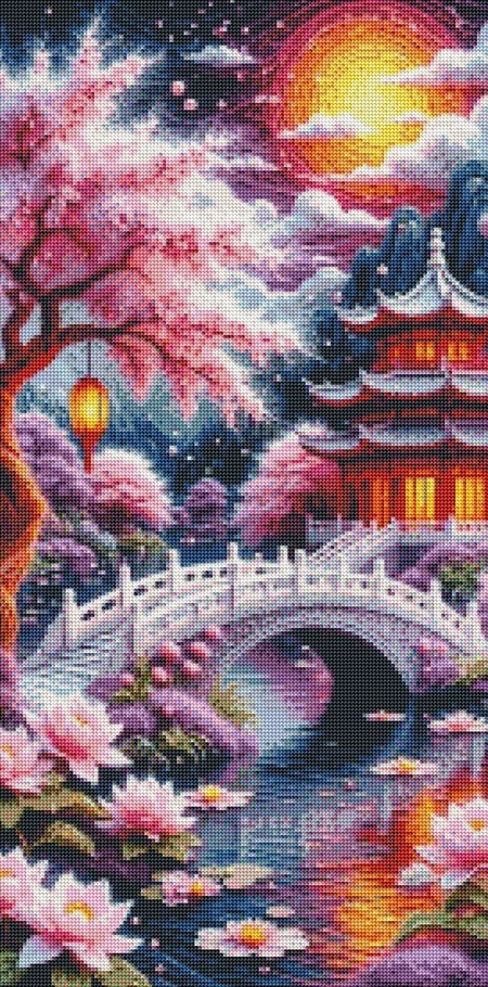 Diamantové malování - Japonská zahrada + perleťové kamínky (85 x 45)