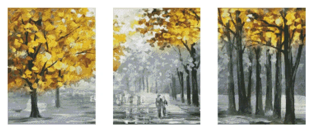 Diamantové malování - Cesta žlutým parkem + perleťové kamínky (3x 30x40)