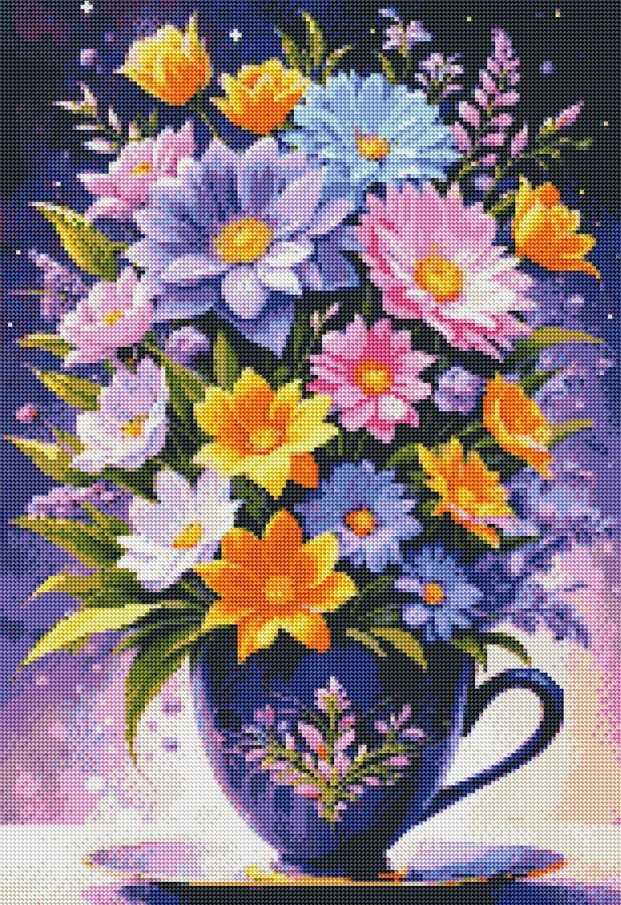 Diamantové malování - Barevná kytice + perleťové kamínky (50x70)