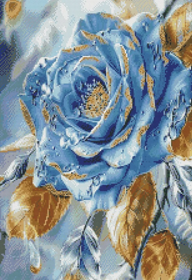 Diamantové malování - Ledová modrá růže + třpytivé kamínky (50x70)