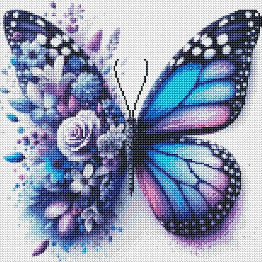 Diamantové malování - Modro-fialový motýl (50 x 50)
