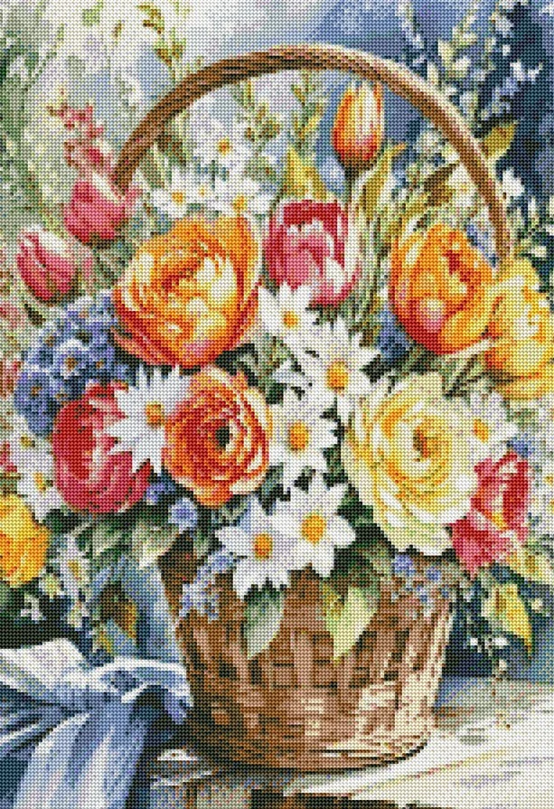 Diamantové malování - Kytice v košíku (50x70)