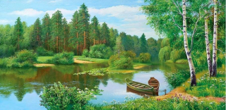 Diamantové malování - Letní krajina u řeky (100x50)