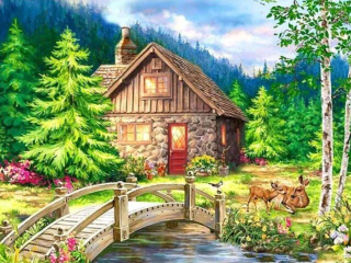 Diamantové malování - Lesní chaloupka (50x70)