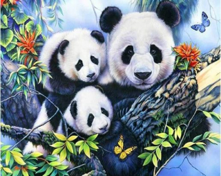Diamantové malování/Homfun - Pandí rodinka na stromě