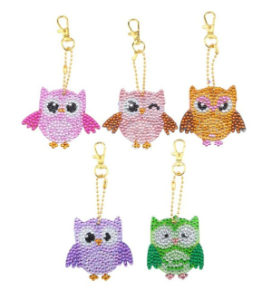 Diamantové malování - Přívěsek - SET 5ks - Sovičky