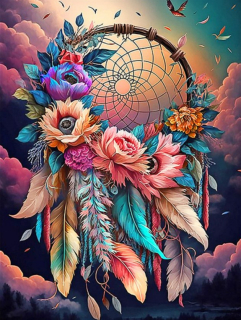 Diamantové malování - Květinový lapač snů (60x80)