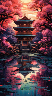 Diamantové malování - Japonský chrám (100 x 50)