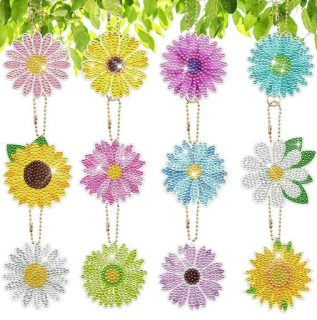 Diamantové malování - Přívěsek - SET 12ks - Květinky